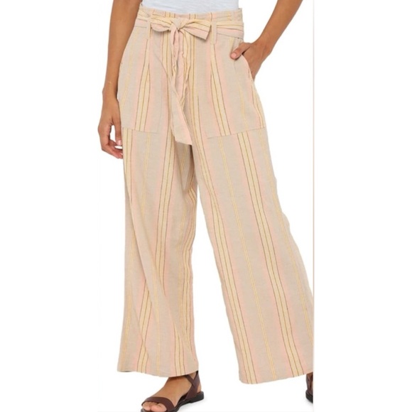 American Eagle Outfitters Pants - American Eagle High Waist Paperbag Wide Leg Striped Linen Blend Pants Medium